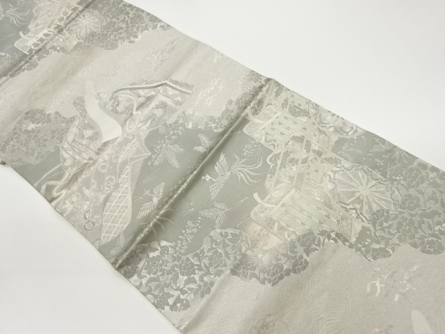 JAPANESE KIMONO / VINTAGE FUKURO OBI / WOVEN FLOWER & BIRD & CARRIAGE